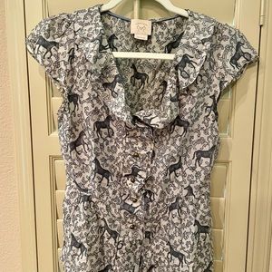 Anthropologie silk/cotton shirt with horse pattern